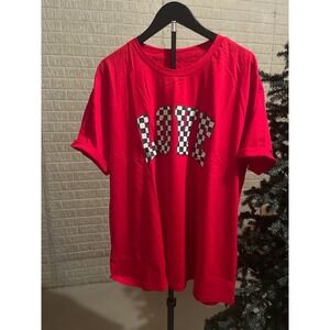 Womens Red LOVE Checkerboard Graphic T Shirt Tee Top Size 3XL